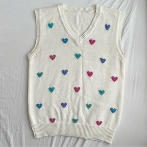 Vintage sweater vest white with hearts size S
